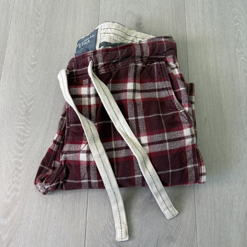 Abercrombie Fitch Pants Mens M Medium Heavyweight Flannel Pajama Red White Plaid